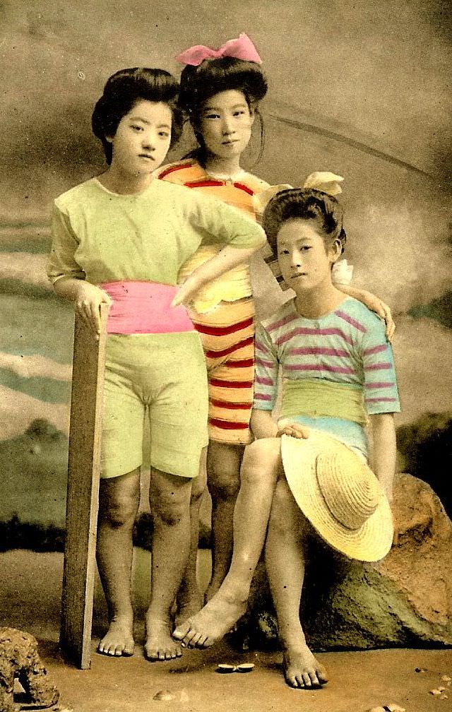 Japanese Bathing Beauties: Colorized Photos Of Young Geisha And Maiko Girls In Bathing Suits From 1868 to 1912