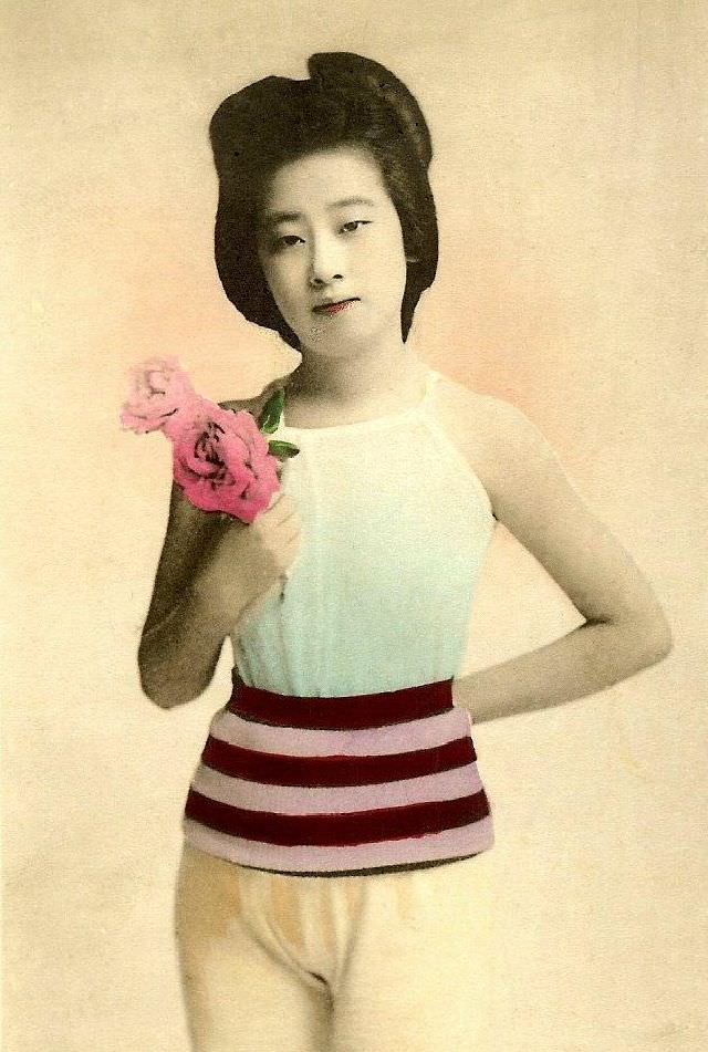 Japanese Bathing Beauties: Colorized Photos Of Young Geisha And Maiko Girls In Bathing Suits From 1868 to 1912