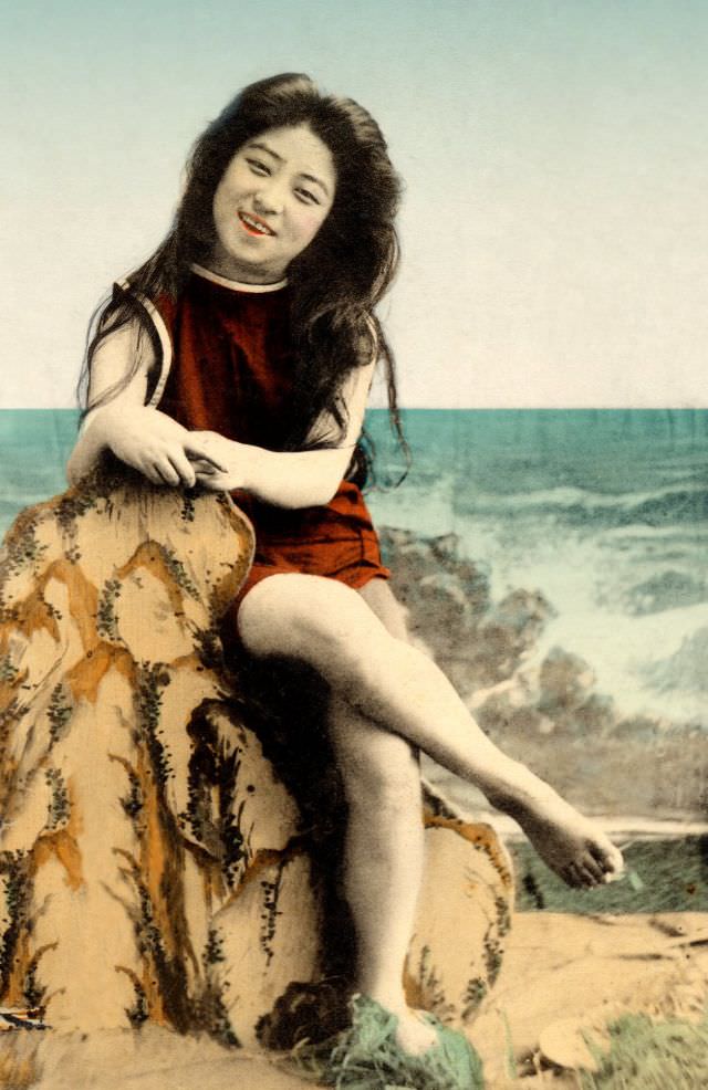 Japanese Bathing Beauties: Colorized Photos Of Young Geisha And Maiko Girls In Bathing Suits From 1868 to 1912