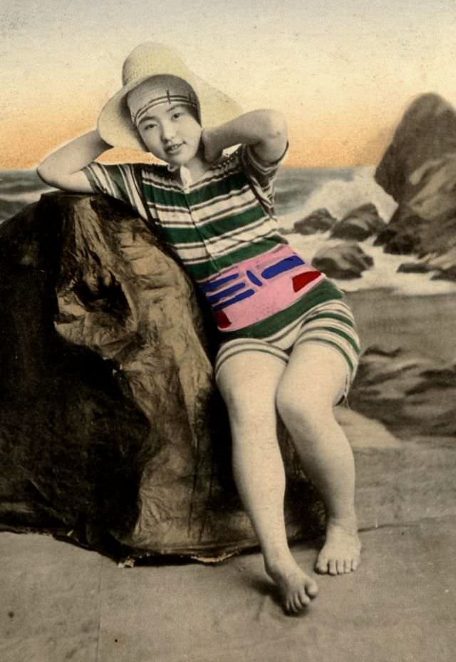 Japanese Bathing Beauties: Colorized Photos Of Young Geisha And Maiko Girls In Bathing Suits From 1868 to 1912