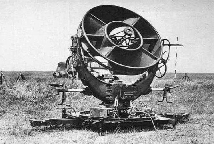 The German Ringtrichterrichtungshoerer (or RRH) acoustic locator, mainly used in World War II antiaircraft searchlight batteries for initial aiming of the searchlights at night targets.