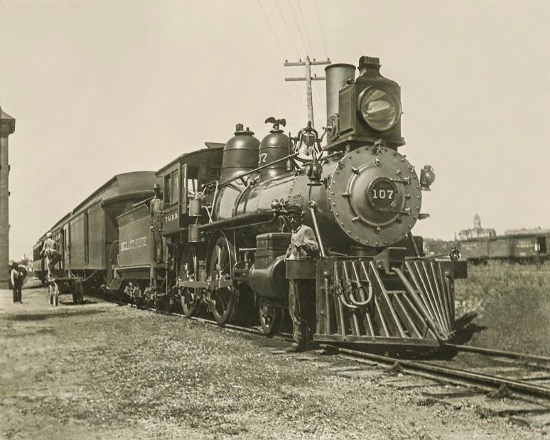 Engine manufactured by Schenectady Locomotive Works, 1896. The first train rolled into Greenville on October 2, 1880
