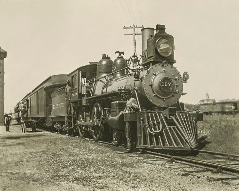 Engine manufactured by Schenectady Locomotive Works, 1896. The first train rolled into Greenville on October 2, 1880
