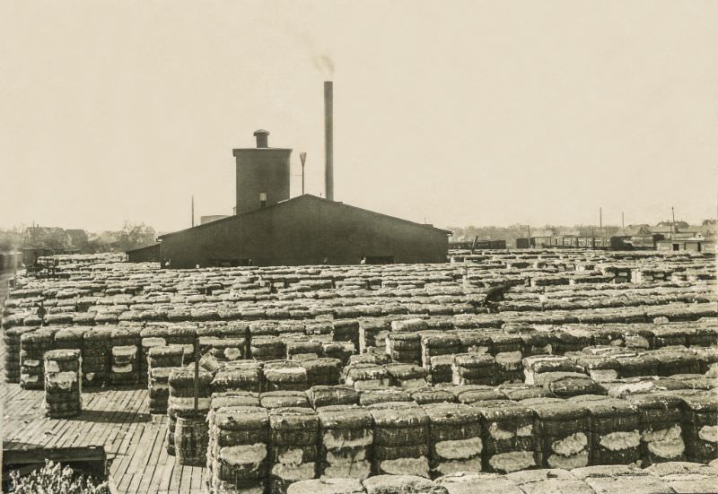 The storage area for the cotton before being shipped via rail to Houston then on to England, Greenville, Texas