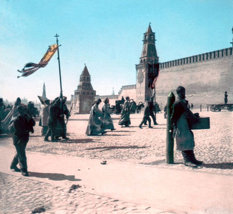 A Procession of few people, Moscow, 1896