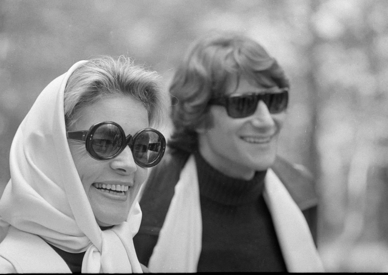 Fashion designer Yves Saint Laurent and Lauren Bacall appear in the CBS special 'The Paris Collections Fall Fashion Preview,' June 1968.