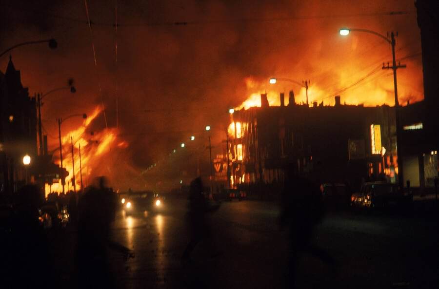 Streets and buildings are ablaze from rioting and looting following the tragic assassination of Martin Luther King Jr.