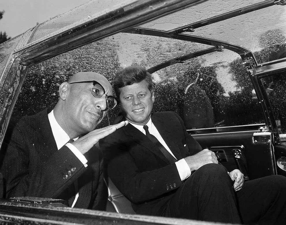 In Washington, D.C., Afghan King Mohammad Zahir Shah talks with US President John F. Kennedy in the car that took them to the White House on September 8, 1963.