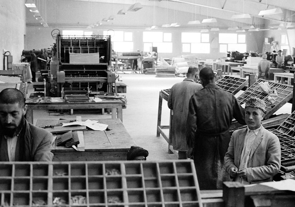 Scene inside the modern new government printing plant in Kabul on June 9, 1966, which houses Kabul Times.