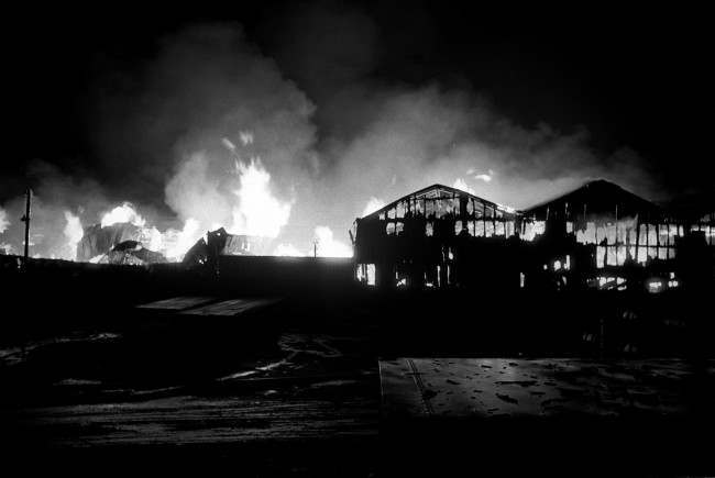 At the height of the blaze, flames leap from a 12-acre timber yard in Belfast’s dockland. The fire raged for three hours before it was brought under control. 10 Feb, 1971