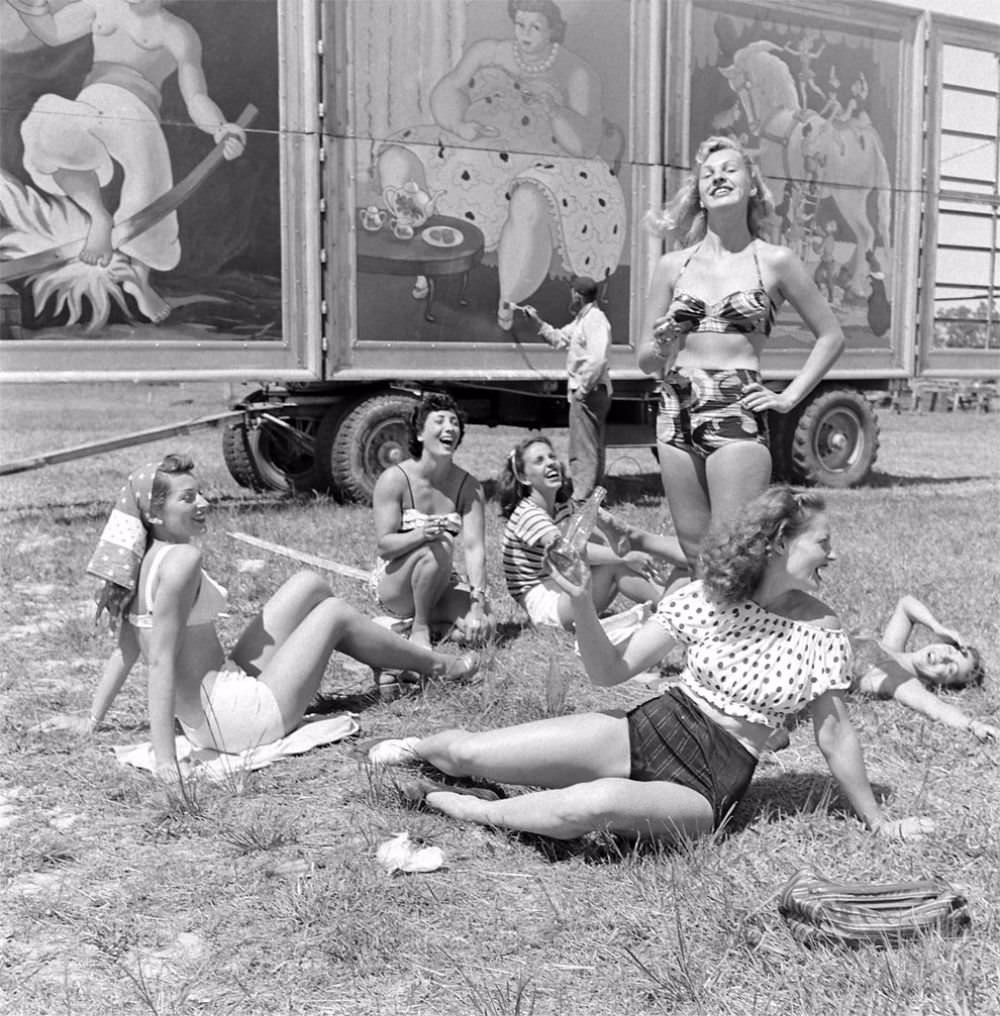 Life Visits the Circus in Florida- Acrobats / Performers in various stages of action in 1949.