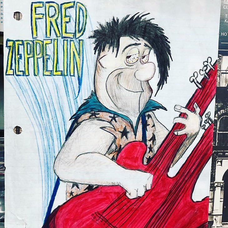 Yabba Dabba Doobie! Fred Zeppelin drawing found in a copy of ‘Physical Graffiti’