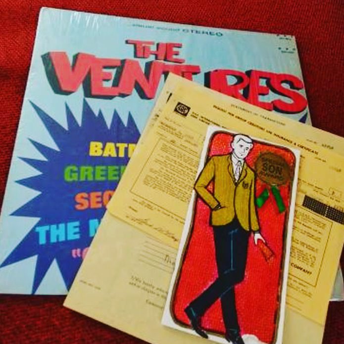 A loan receipt from 1969 and a “Special Son Award” greeting card were found inside this Ventures record