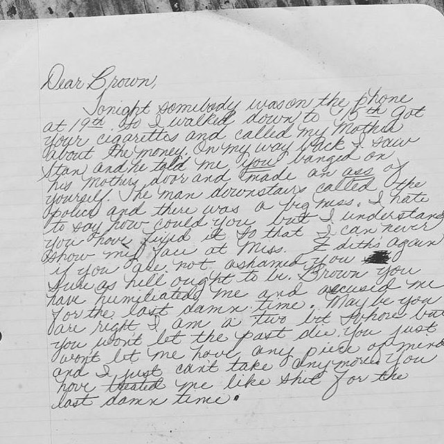 An emotional letter filled with anger, pay phones, and cigarettes.. Found in a The Three Souls Jazz LP