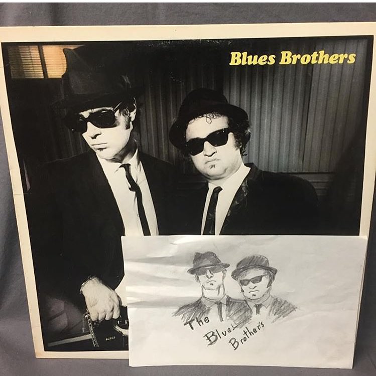 Found this stunning pencil illustration of The Blues Brothers inside their LP
