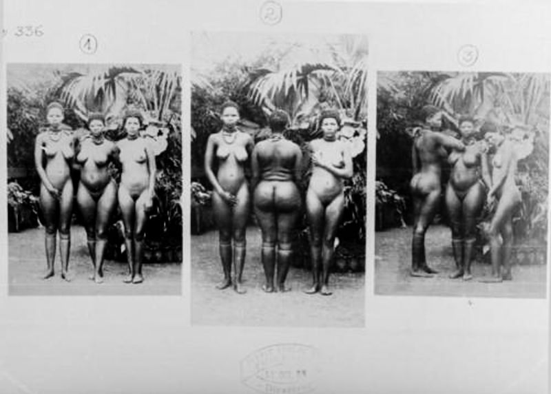 These women were recruited to work in a Paris zoo because of a genetic characteristic known as steatopygia – protuberant buttocks and elongated labia. Whites went to the zoo to stare at their curves.