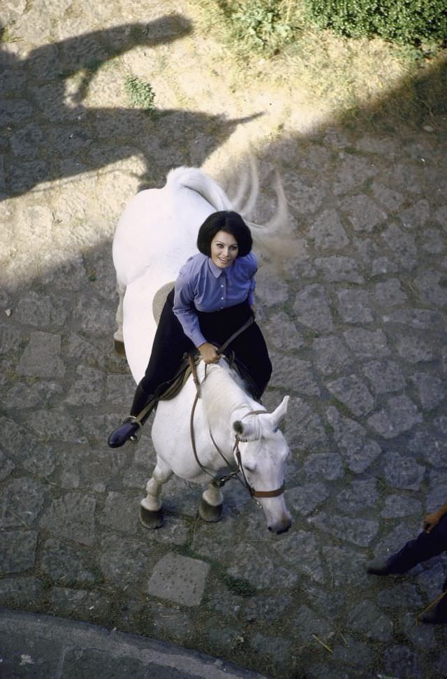 Sophia Loren horseback riding.