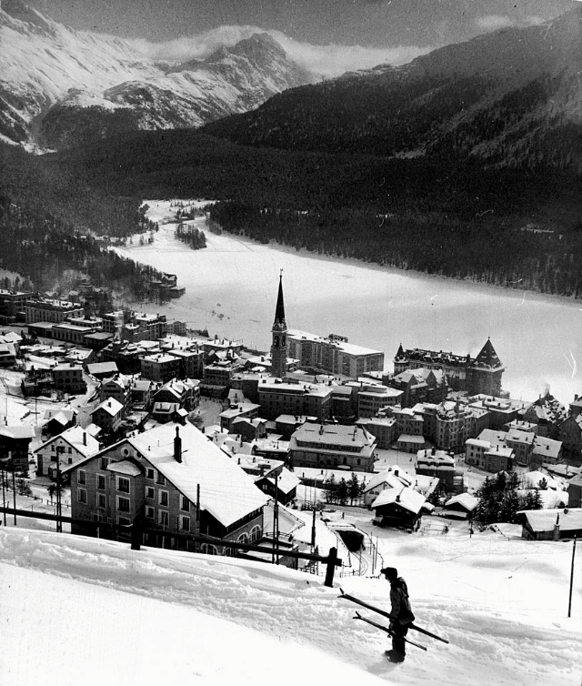 Snow-covered winter-resort village St. Moritz.