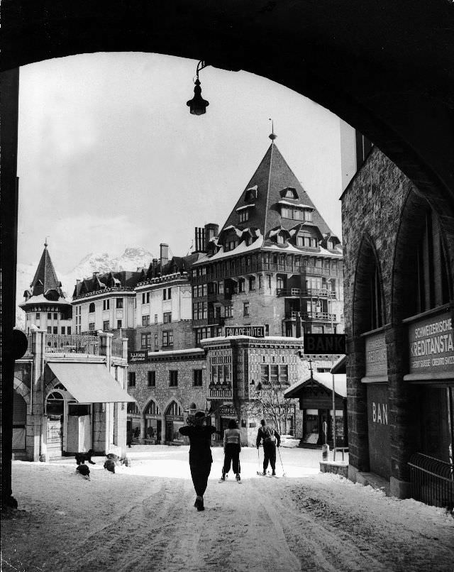 The Palace Hotel in center of fashionable winter resort.