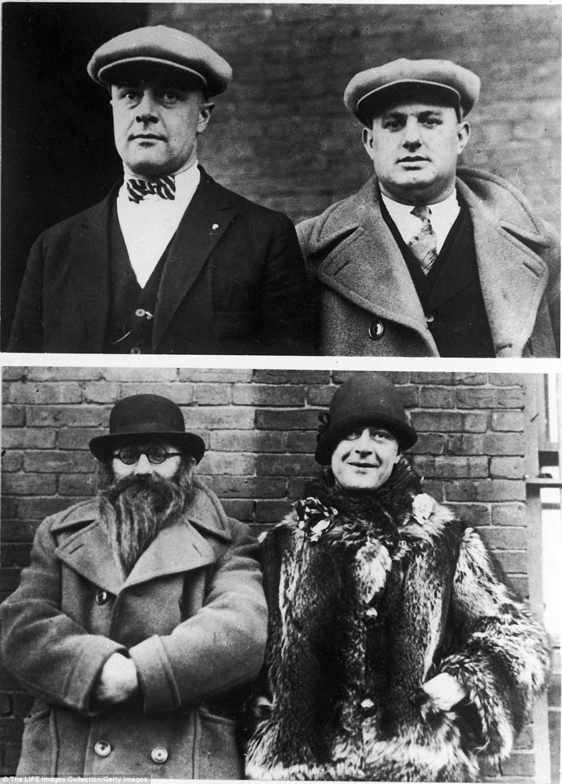 Prohibition-era policemen Moe Smith (on the left in top picture, on the right on the bottom picture) and Izzy Einstein (on the right in the top picture, on the left in the bottom picture). The pair would use disguises to infiltrate speakeasies.