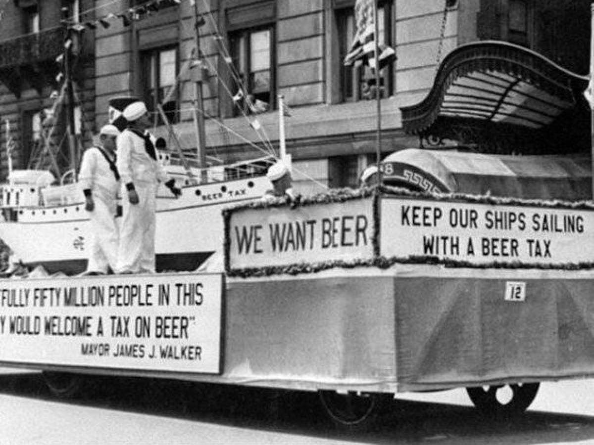 Protestors in the NYC streets, protesting against the prohibition.