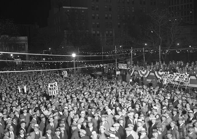 More than 40,000 demonstrators gather in Military Park, Newark, on Nov. 1, 1931, to oppose the ban of alcohol in the US.