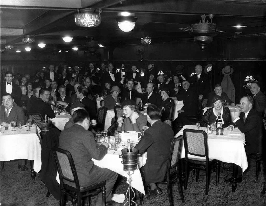 People enjoy legal drinking as they gather at Cavanagh’s in New York City on Dec. 5, 1933 after the 21st Ammendment is ratified.