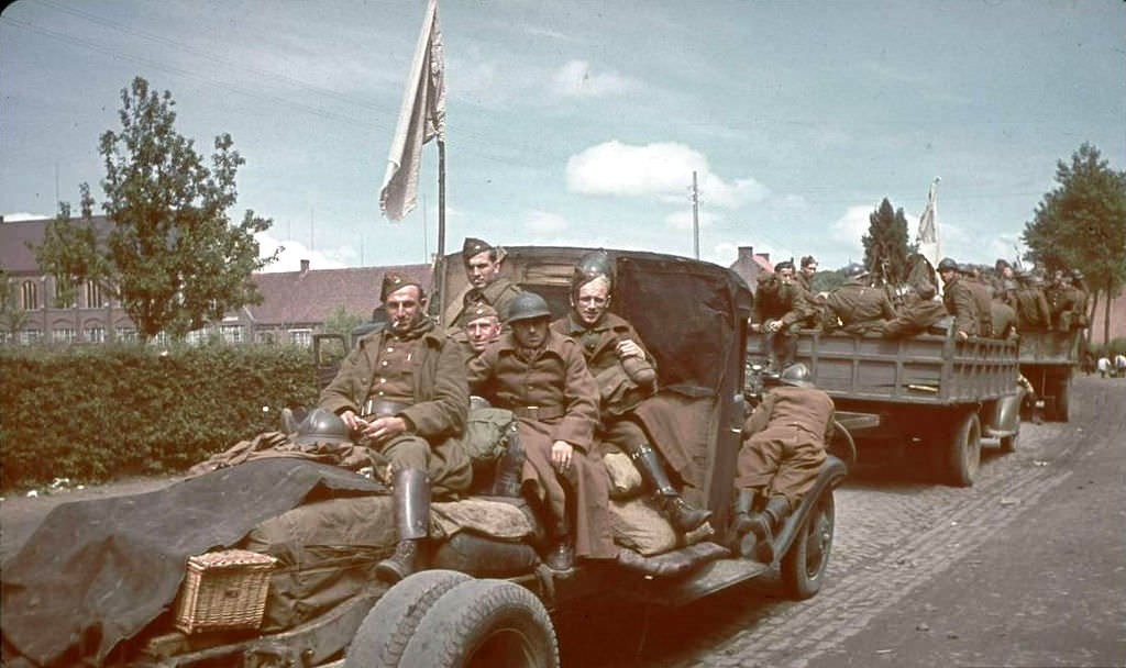 Belgian soldiers after surrendering German troops 1940