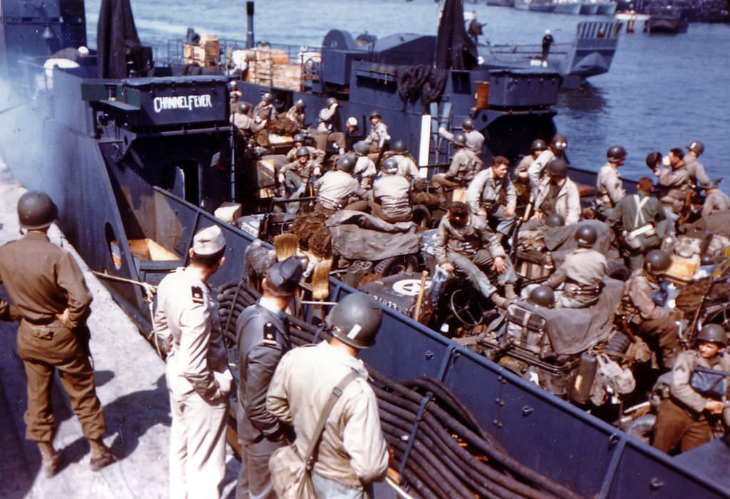 USN LCT Channel Fever (1st Infantry Division) before Operation Overlord, at Weymouth, Dorset, 05 June 1944