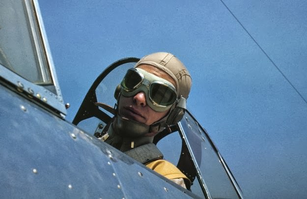 Marine lieutenant, glider pilot in training, ready for take-off, at Page Field, Parris Island, South Carolina, in May, 1942.