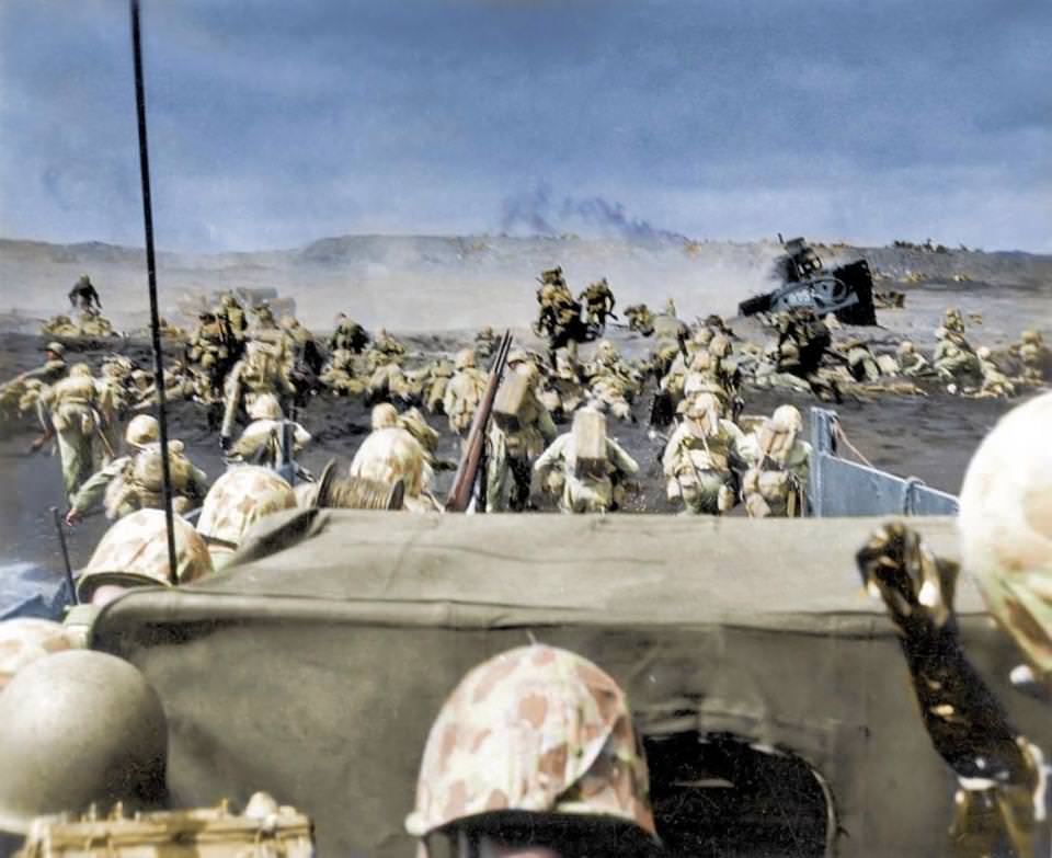 US troops make their first strike on the Japanese Home Islands at Iwo Jima in 1945. The battle lasted for five weeks and contained some of the most bloody and brutal fighting of the whole war.