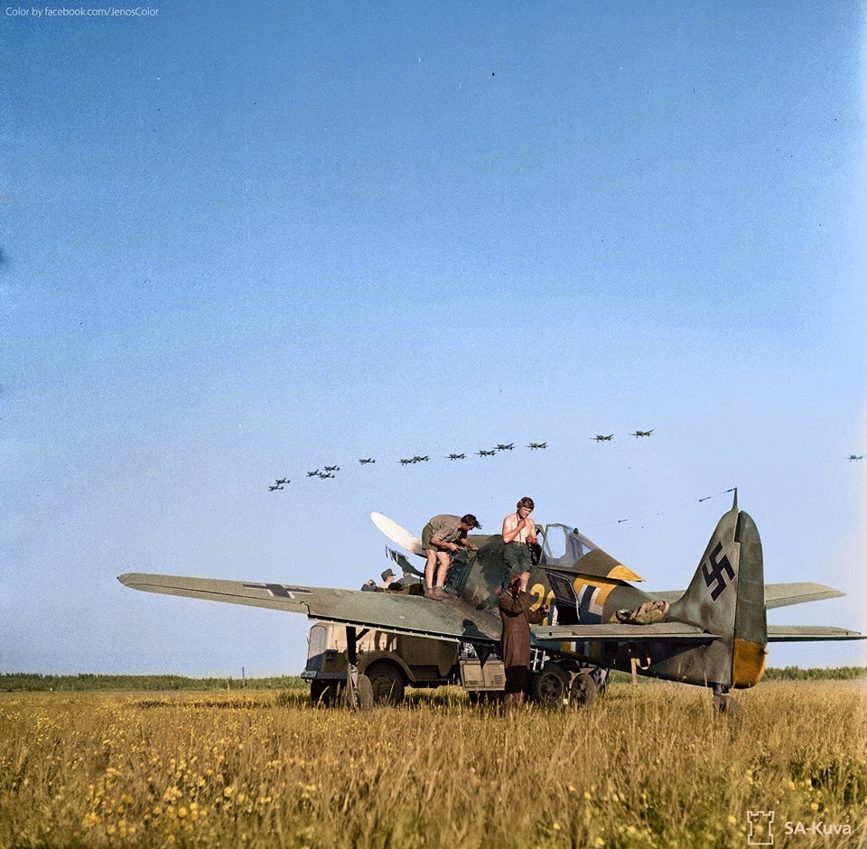 Focke Wulf FW-190A6 Nº20 of 4./Jagdgeschwader 54 (JG 54) on the airfield at Immola in Finland. 2nd of July 1944