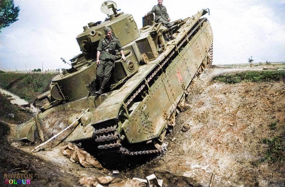 broken down and deserted Soviet T-35 heavy tank of the 8th Mechanized Corps. On the Dubno - Plycza highway, Rivne Oblast (province) of western Ukraine.