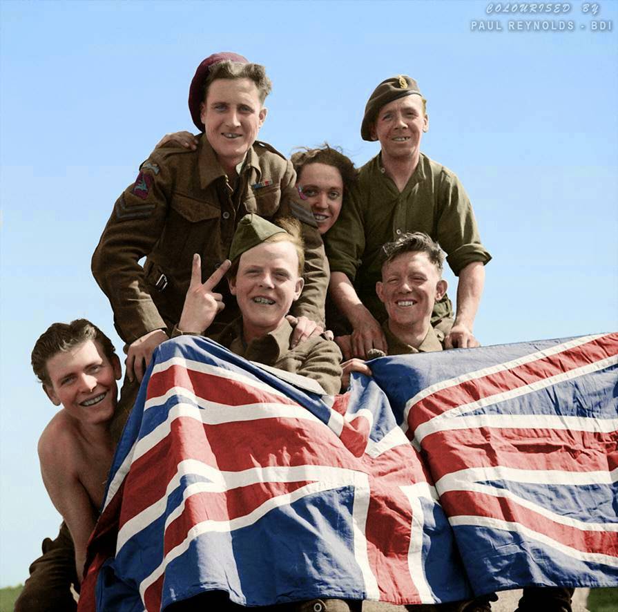 British Prisoners of War celebrate their liberation from Stalag X1B, 16th April 1945.