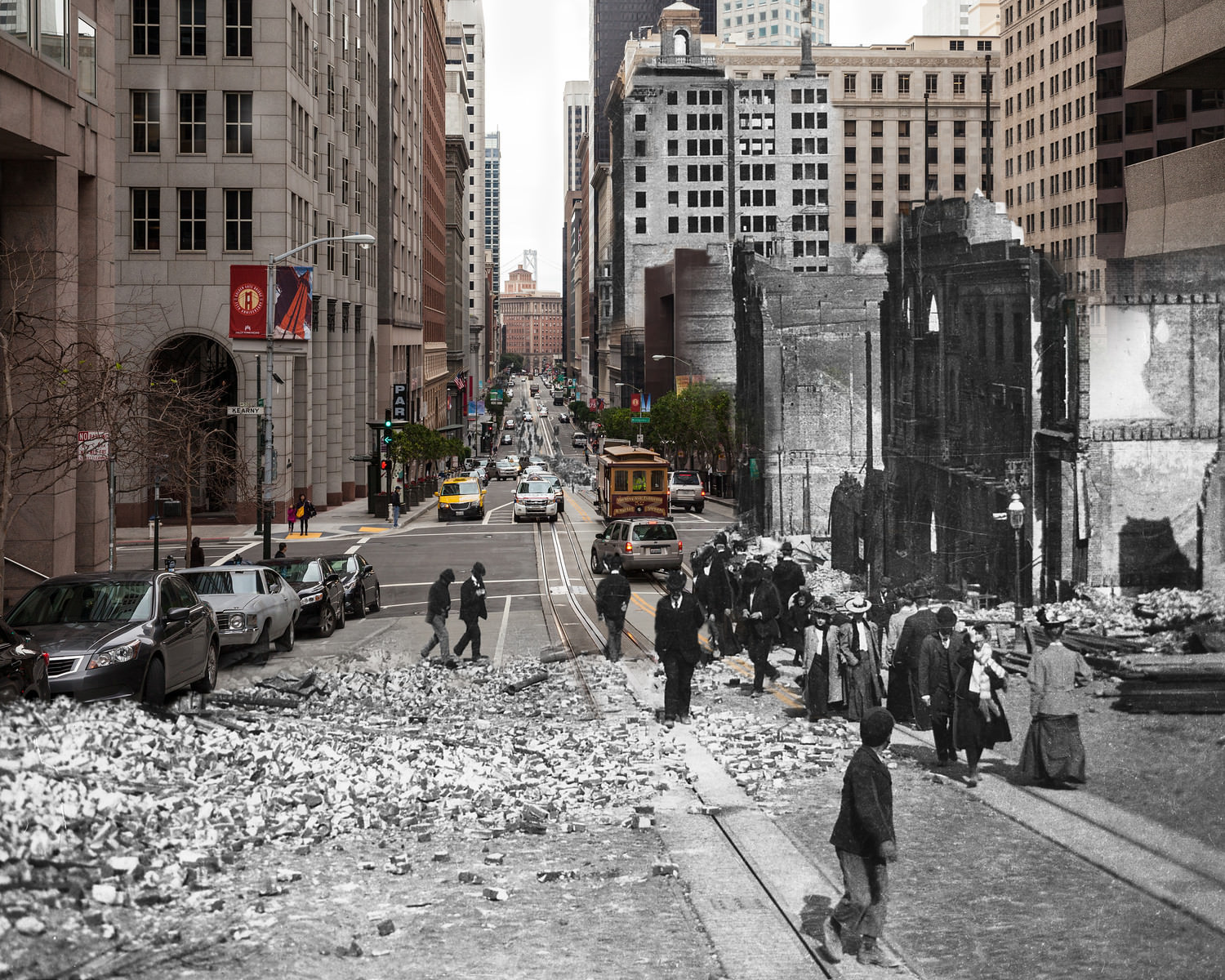 Looking down California St. at the aftermath.