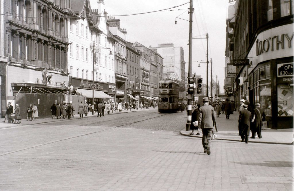 Argyle Street, Glasgow city centre.Note the Mark 1 Coronation Tram.