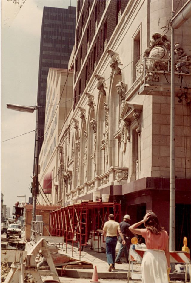 Restoration on the exterior of the Adolphus Hotel, September 1981