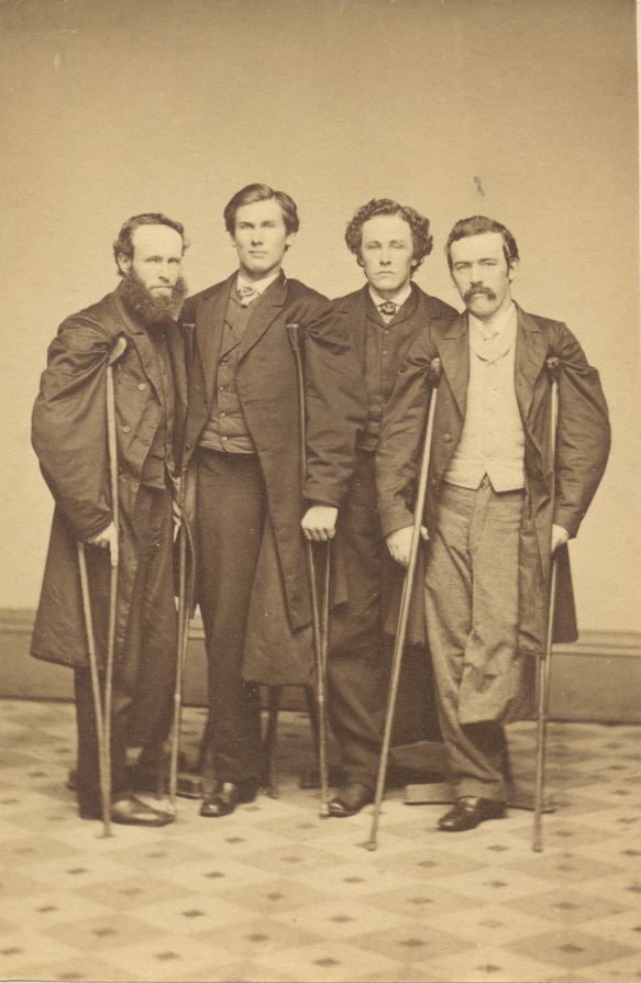 Veterans John J. Long, Walter H. French, E. P. Robinson, and an unidentified companion, 1860s