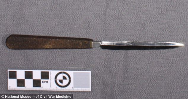 This large single-edged amputation knife was used to cut through skin and muscle in circular amputations