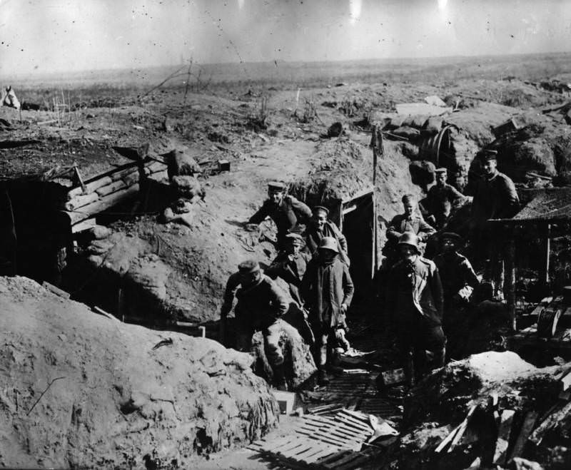 German troops outside their dugouts on the Somme.