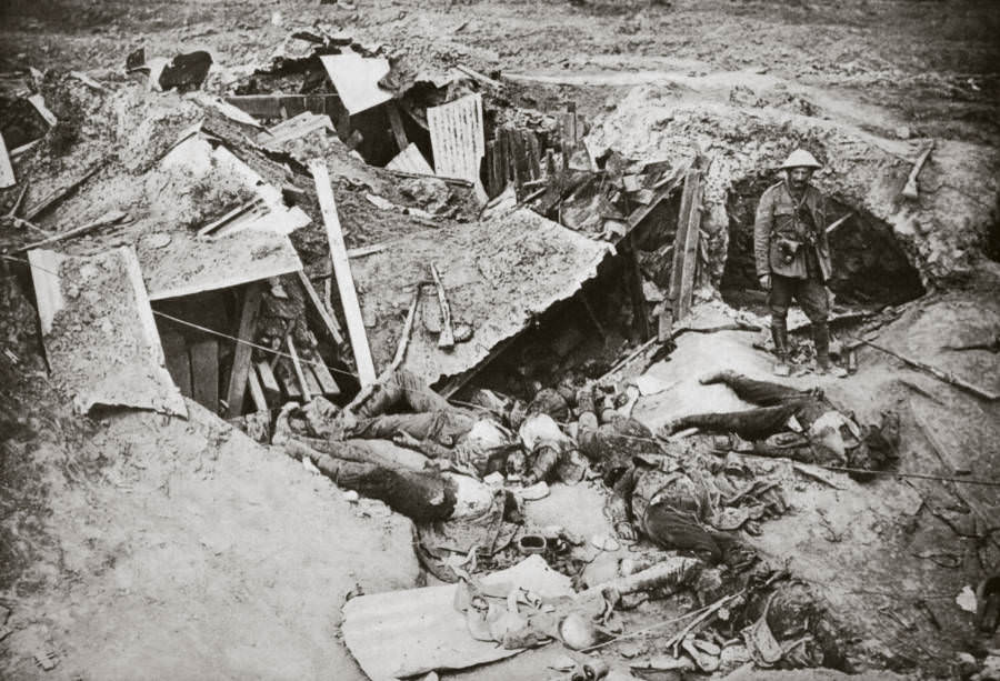 German machine-gun emplacement destroyed by British artillery fire.