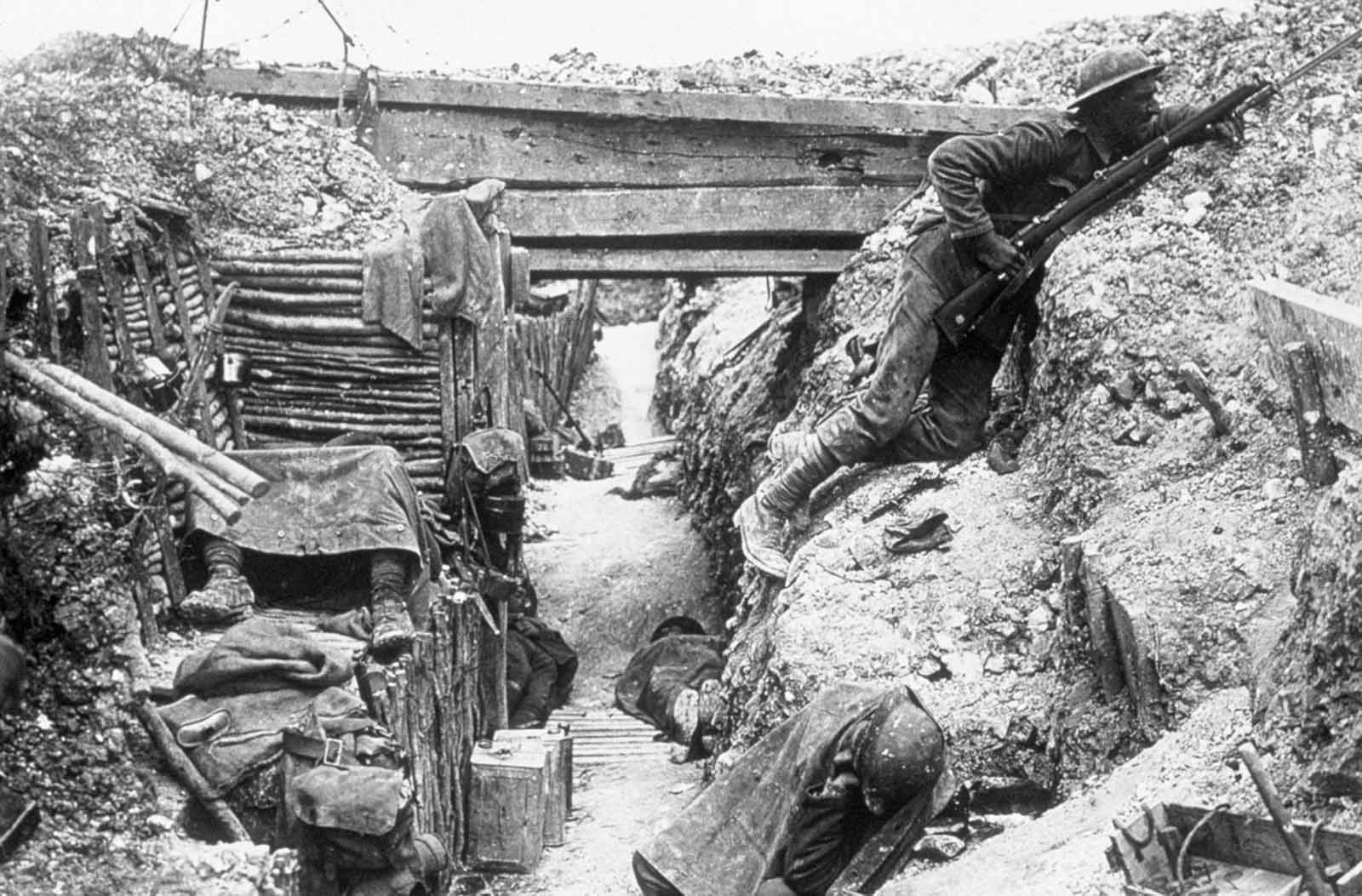 The British trenches, manned by the 11th battalion, The Cheshire Regiment, near La Boisselle.