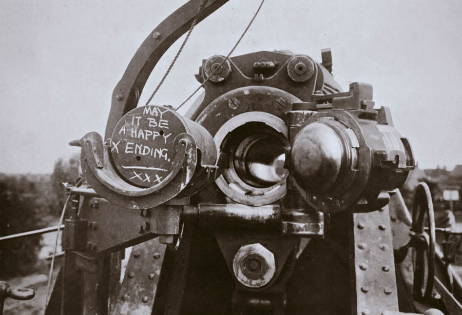 A message chalked on the shell by one of the gunners.