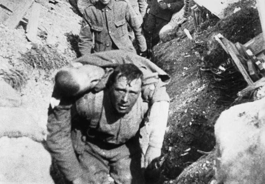 British soldiers rescue a comrade under fire.