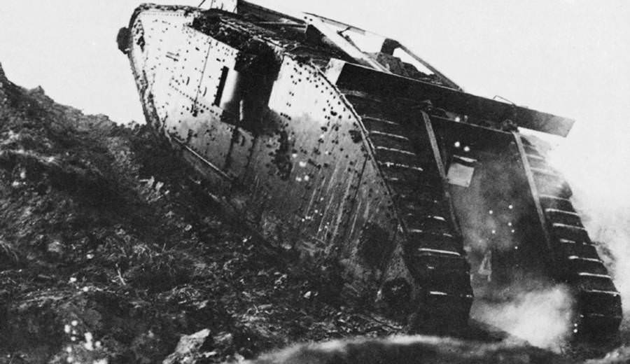 The British Tank Mark I fought for the first time in Somme. The tanks were still new technology and maxed out at four miles per hour.
