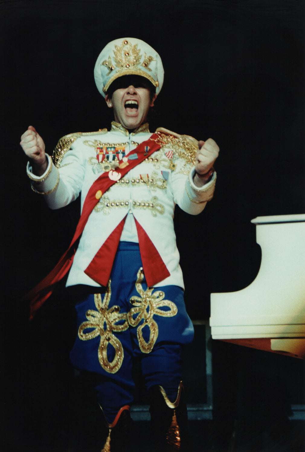 A military-themed costume at Hammersmith Odeon, London, 1982.