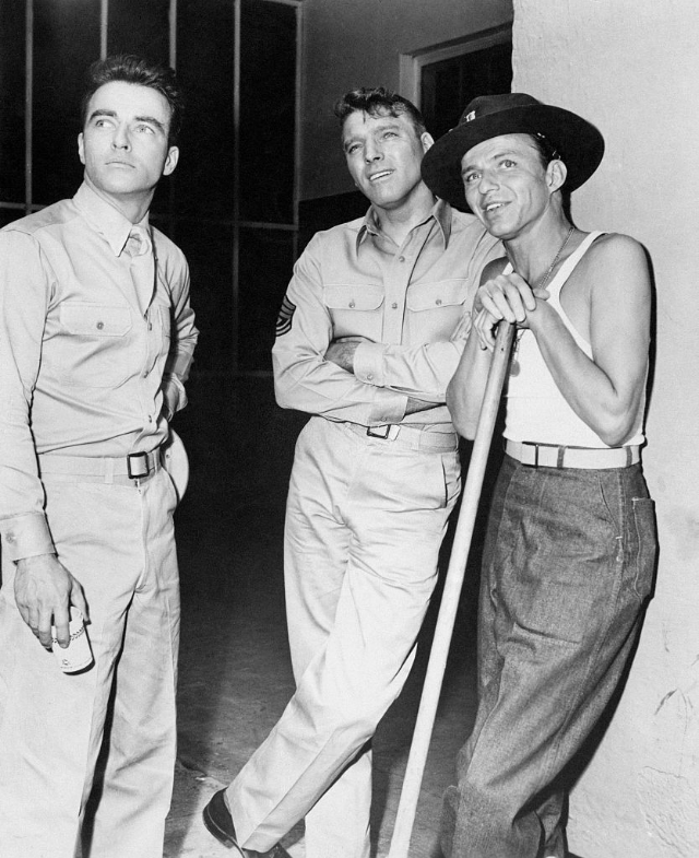 Montgomery Clift, Burt Lancaster and Frank Sinatra on the set of 'From Here to Eternity,' 1953.