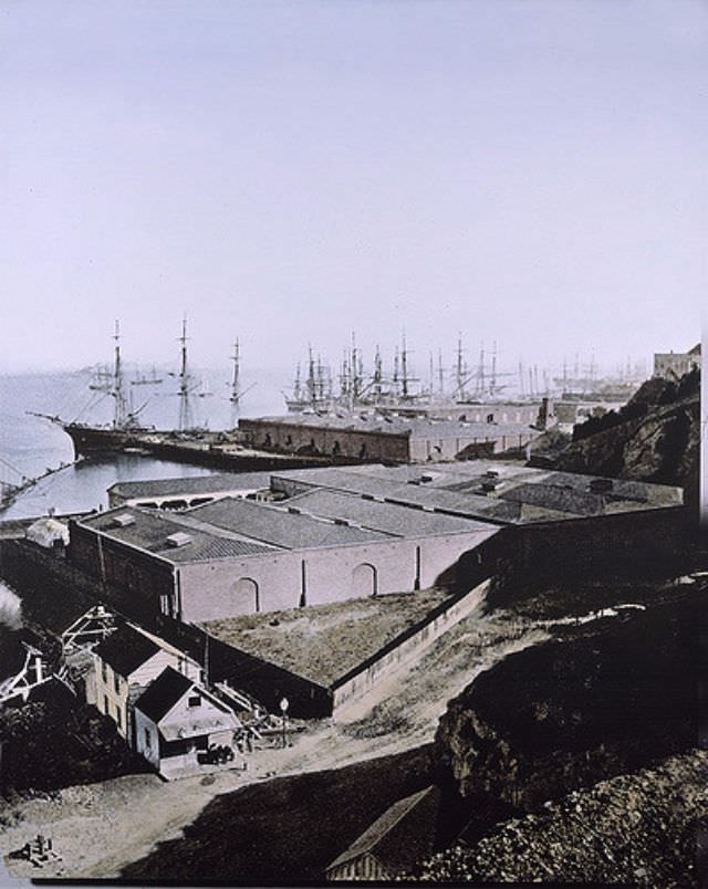 Telegraph landing warehouses, circa 1880