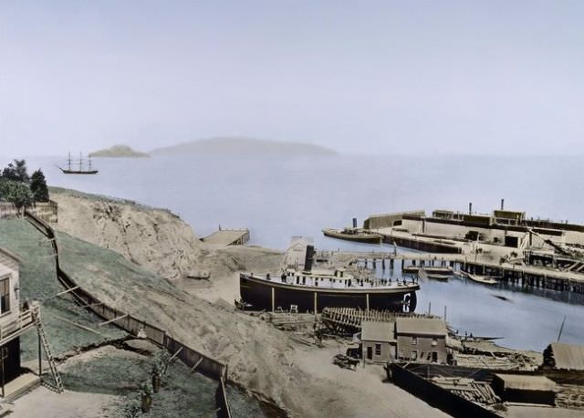Boat in Dry Dock from Telegraph Hill, San Francisco, circa 1870
