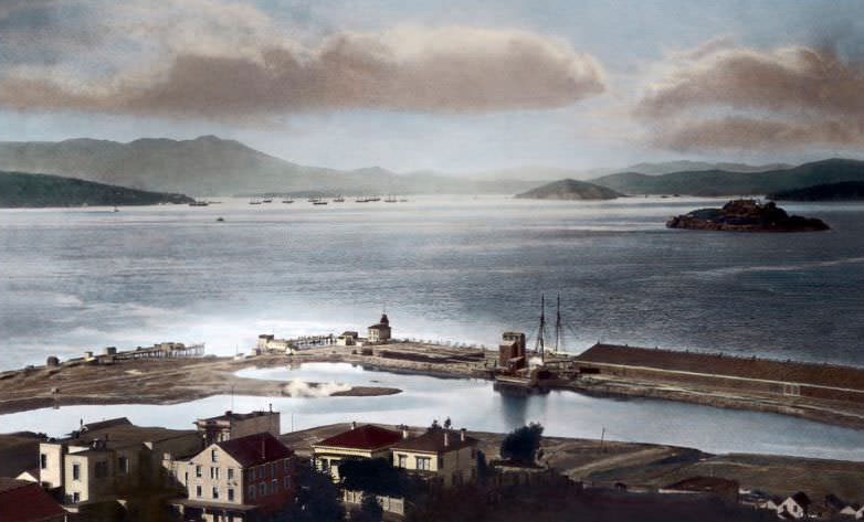 Meiggs' Wharf, Telegraph Landing area, circa 1870